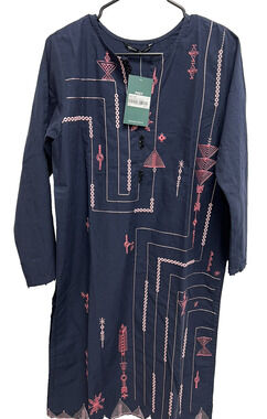 Beechtree Embroidered Shirt Navy Btw20 Size 10 Women Dress